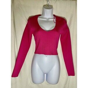 Happily Grey Hot Pink Ribbed V-Neck Crop Sweater - Size Large
